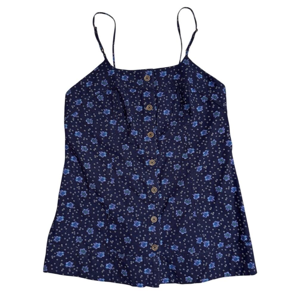 Free People Ditsy Floral Top Cottage Fairy Boho Prairie Feminine Navy Blue